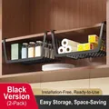 Set of 2 black metal wire under-shelf storage baskets hanging in a wooden cabinet - Simple Extra Large Size 2PCS / Black