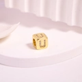 Golden cubic charm bead with sparkling zircon letter U for DIY jewelry making necklaces - Letter U / 9mm