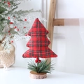 Mini sapin de Noël décoratif en tissu à carreaux rouge et noir avec socle en bois - Petit / Carreaux Rouge et Noir