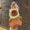 Cute capybara plush keychain wearing a green frog hood with a golden metal hook - Frog Hood Capybara