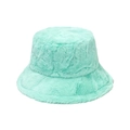 Detailaufnahme des mintgrünen Angora-Fischerhuts mit weicher Pelzstruktur und warmem Futter - Erwachsenengröße 56-58cm / Minzgrün