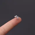 Sleek 16g silver cartilage piercing featuring three clear zircon stones on a screw back stud - Silver Three-Stone Row Style (354-4#S)