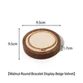 Walnut wood and beige velvet round jewelry display tray for bracelets and rings - Walnut Round Bracelet Tray - Beige Velvet