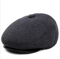 Men's dark gray wool newsboy cap with black leather visor and vintage styling - One Size / Gray