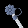 Blue flower silicone straw cover cap for Stanley cups, dust proof protection accessory - Chrysanthemum Navy Blue / 10mm