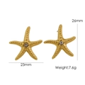 Golden starfish stud earrings with zircon inlay and 23mm by 26mm dimensions - Gold/White Zirconia