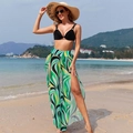 Three-piece bikini set with green and yellow swirl print beach pants and high side slits - Black & Green-Yellow Pattern Set