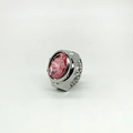 Silver-tone finger ring watch featuring a 3D pink rose flower dial and elastic band - Pink