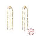 Orecchini a nappa in argento sterling S925 dorato con zirconi dal taglio marquise - Argento 925 / Oro-Zircone Bianco