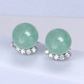 S925 silver stud earrings with light green round aventurine and sparkling white zircons - 925 Silver / Curved Aventurine Jade Earrings (Silver Color)