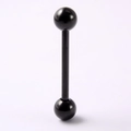Black stainless steel tongue barbell with captive cubic zirconia and smooth sphere ends - Black Ball