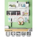 Modular white pegboard wall organizer set with shelves and hooks for desk storage - White Square Board Set 4 / White