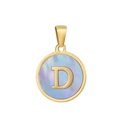 Pendentif rond doré 18k avec nacre violette et breloque en forme de lettre D élégant - D-Coquille Bleue