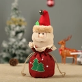 Christmas burlap drawstring gift bag with 3D Santa Claus and festive bell decoration - Embroidered Santa