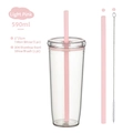 590ml clear Tritan tumbler in light pink with straw and stainless steel brush - 590ml / Light Pink