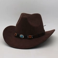 Classic dark brown western faux suede cowboy hat with turquoise ethnic beaded hatband - One Size (56-60cm) / Coffee