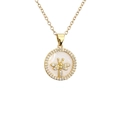 Goldene runde Kette mit weißem Muschelinlay, Libelle und Mikro-Zirkonia-Kristallen - Libelle