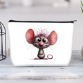 Detailed view of canvas makeup bag featuring a cute cartoon mouse print and black zipper - Cartoon Big Eyed Mouse(jiayingljb29)