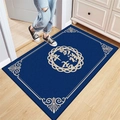 Dark blue Chinese loop pile door mat with beige Pingan Xile text on light wood floor - Peace And Good Fortune - Blue / 40*60cm