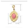 Dimensiones detalladas del colgante de piedra natural rosa y acero inoxidable dorado - 3 Piezas/Paquete / Dorado-Rosa Ovalado (YF166)