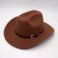 Brauner Western-Cowboyhut mit geschwungener Krempe, Filztextur und Lederband mit Silberschnalle - Einheitsgröße / Khaki