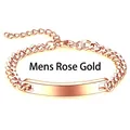 Men's rose gold polished Cuban chain bracelet with customizable engravable metal plate - Men - Rose Gold (7mm Width)
