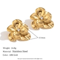 18K gold plated stainless steel double layer flower stud earrings with sparkling crystals - Retro Double Layer Flower Zirconia Stud Earrings - Gold - White Zirconia