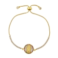 Adjustable gold Virgin Mary bracelet with abalone shell inlay and multicolor zircons - Style B-Rainbow Zirconia Edge