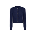 Cardigan blu scuro a trecce con scollo rotondo e bottoni in legno dal taglio sottile - S / Tops / Blu navy