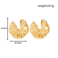 Gold stainless steel heart earrings with wrinkled texture and size measurements - Pleated Shell Style (ER-1571)