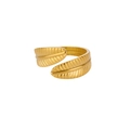Adjustable golden feather open ring with detailed texture in a punk geometric style - Adjustable Open