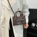 Brown leopard print crossbody bag with silver zippers and elegant faux leather trim - Coffee