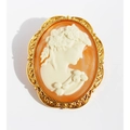 Vintage gold-tone cameo brooch necklace pendant with white silhouette on orange base - Vintage Portrait Cameo