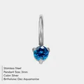 3mm round blue zircon pendant with silver stainless steel loop for December birthstone - Dec Lake Blue (Silver)