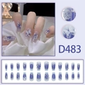 Uñas postizas degradadas azules con rosas 3D, mariposas y perlas decorativas - Estilo de Rosa Estereoscópica de Mariposa 3D (D483) / Tipo de Pegamento