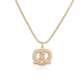 Elegant gold-plated necklace featuring a pretzel-shaped pendant with a white pearl on box chain - Pretzel Style (Necklace) / Gold