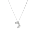 Macro shot of silver letter J pendant with shiny pavé cubic zirconia setting - Letter J
