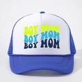 Blau-weiße Trucker-Mütze mit Boy Mom Aufdruck und verstellbarem Mesh-Rückteil - Einheitsgröße / Königsblau/Weiß