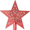Sparkling red plastic hollow five-pointed star topper for Christmas tree decoration - 15CM / Red
