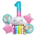 Rainbow cloud and number 1 foil balloon set with colorful tassels for baby birthday party - Number 1 Set