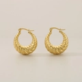 Pendientes de aro ovalados de acero al titanio dorado con textura de croissant mujer - Dorado (KE110825-KFC)