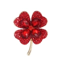 Eleganter Kleeblatt-Anstecker in Gold mit roten Kristallen und Strasssteinen - Rot
