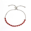 Adjustable bolo bracelet with marquise-cut red zircon stones in silver-tone finish - Silver Base Red Zirconia