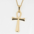 Poliertes goldenes Ankh-Kreuz-Anhänger-Halskette aus Edelstahl auf weißem Hintergrund - Kleiner Anhänger + Kette / Gold