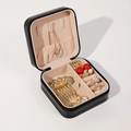 Black leather jewelry box with beige velvet lining and zipper closure for rings - 10*10*5 / Black