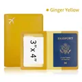 Ginger yellow PU leather passport cover with airplane logo and interior card slots - Ginger Yellow