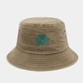 Khaki Fischerhut aus gewaschener Baumwolle mit grünem Kleeblatt und Metallösen - Einheitsgröße / Khaki