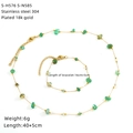 Detailed flat lay of 18k gold plated 304 stainless steel necklace and green stone bracelet - Green Irregular Stone Style (S-H576 S-N585)