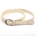 Cintura intrecciata bianco crema con finiture in pelle e fibbia ad ardiglione in metallo - Bianco