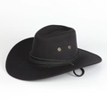 Détail du chapeau de cow-boy noir en suédine avec corde tressée et œillets en métal - Réglable / Noir